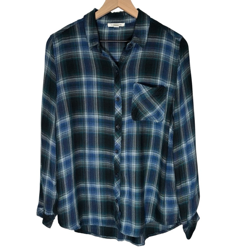 Beach Lunch Lounge Plaid Button Up Shirt Size Large Western Grunge Casual